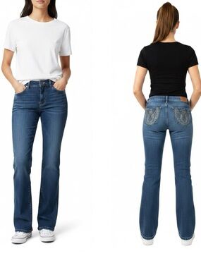 Code Bleu Gwen Straight blue jeans 6 denim cotton spandex embellished brown gold